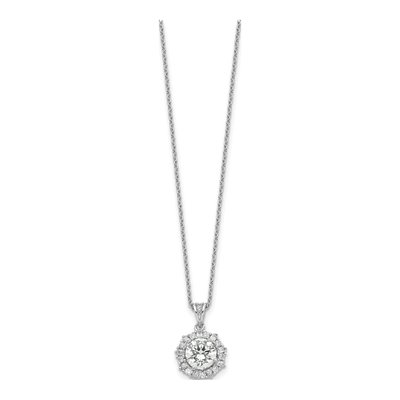 Sterling Silver CZ Halo Pendant Necklace – view 3