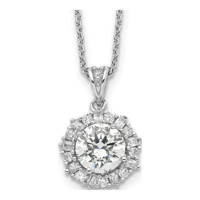 Sterling Silver CZ Halo Pendant Necklace