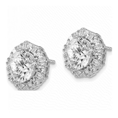 Sterling Silver Round CZ Halo Cluster Stud Earrings – view 3