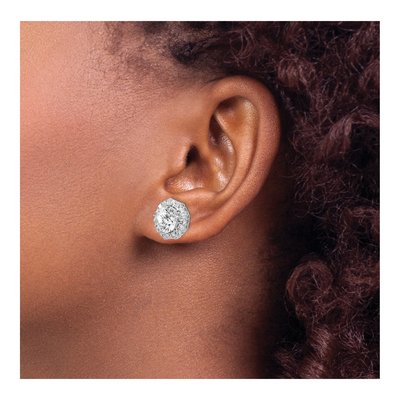 Sterling Silver Round CZ Halo Cluster Stud Earrings – view 4