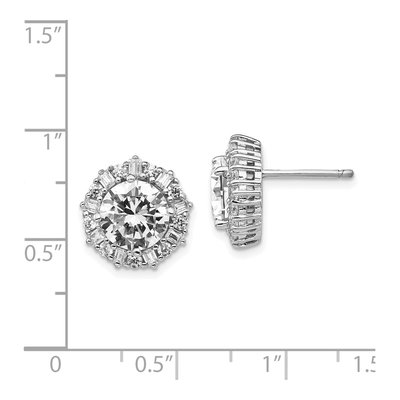 Sterling Silver Round CZ Halo Cluster Stud Earrings – view 5