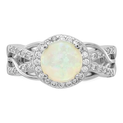 Sterling Silver Lab-Created Opal & CZ Woven Ring – view 6