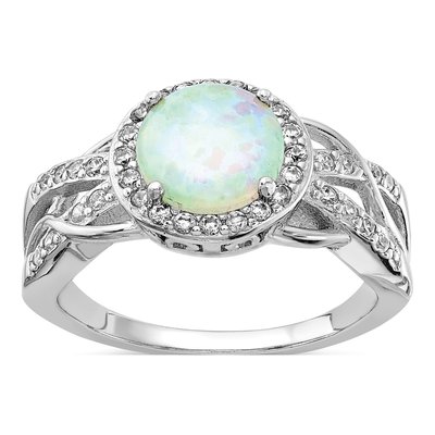 Sterling Silver Lab-Created Opal & CZ Woven Ring