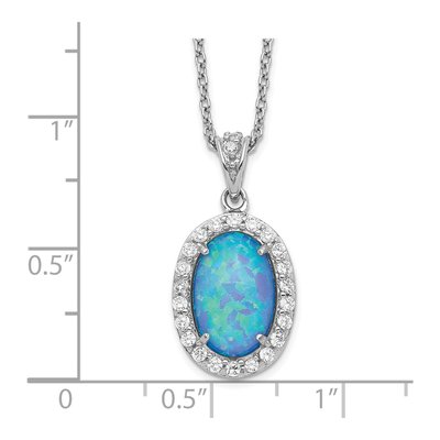 Sterling Silver Lab-Created Opal & CZ Pendant Necklace – view 3
