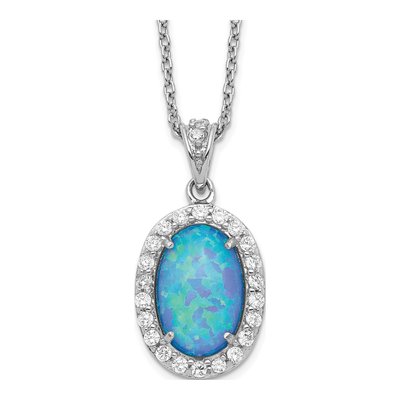 Sterling Silver Lab-Created Opal & CZ Pendant Necklace