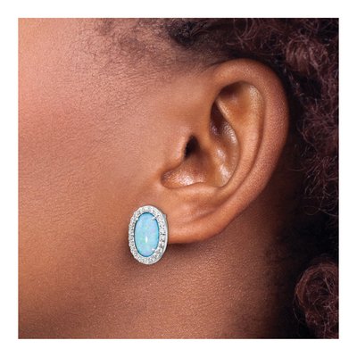 Sterling Silver Lab-Created Opal & CZ Oval Stud Earrings – view 4