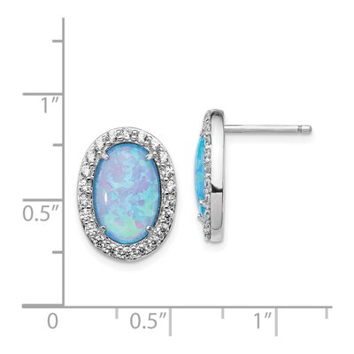 Sterling Silver Lab-Created Opal & CZ Oval Stud Earrings – view 5