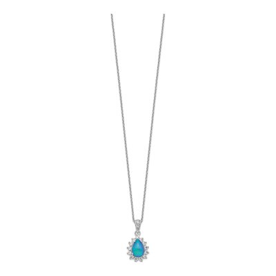 Sterling Silver Lab-Created Opal & CZ Cabochon Brilliant-Cut Pear Pendant Necklace – view 3