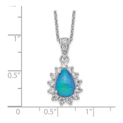 Sterling Silver Lab-Created Opal & CZ Cabochon Brilliant-Cut Pear Pendant Necklace – view 4