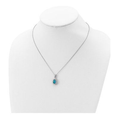 Sterling Silver Lab-Created Opal & CZ Cabochon Brilliant-Cut Pear Pendant Necklace – view 5