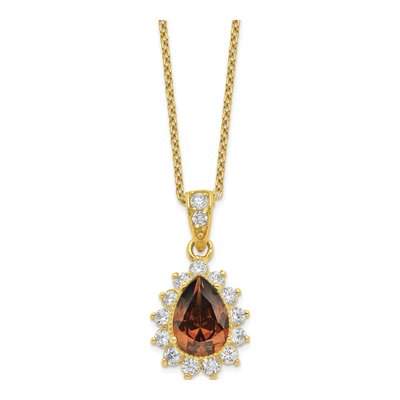 Gold-Plated Sterling Silver CZ Teardrop Pendant Necklace