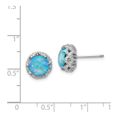 Sterling Silver Round Lab-Created Opal Stud Earrings – view 5