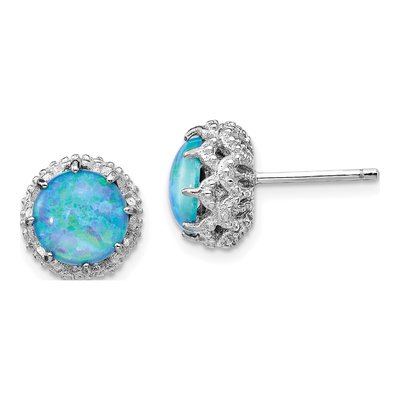 Sterling Silver Round Lab-Created Opal Stud Earrings