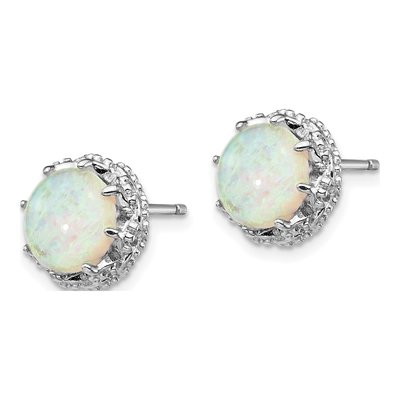 Sterling Silver Round Lab-Created Opal Stud Earrings – view 3