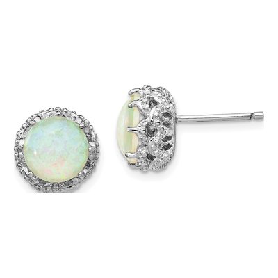 Sterling Silver Round Lab-Created Opal Stud Earrings