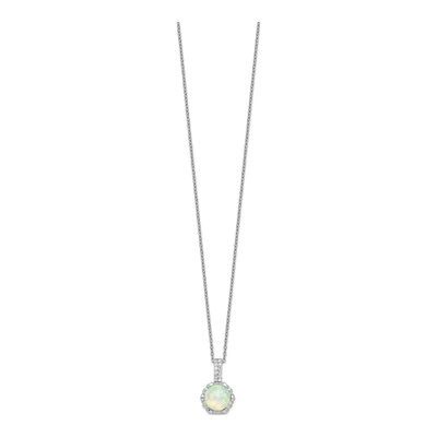 Sterling Silver Lab-Created Opal & CZ Cabochon Brilliant-Cut Pendant Necklace – view 3