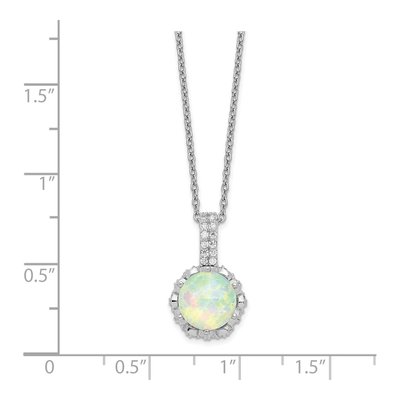 Sterling Silver Lab-Created Opal & CZ Cabochon Brilliant-Cut Pendant Necklace – view 4