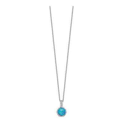 Sterling Silver Lab-Created Opal & CZ Pendant Necklace – view 3