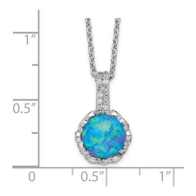 Sterling Silver Lab-Created Opal & CZ Pendant Necklace – view 4