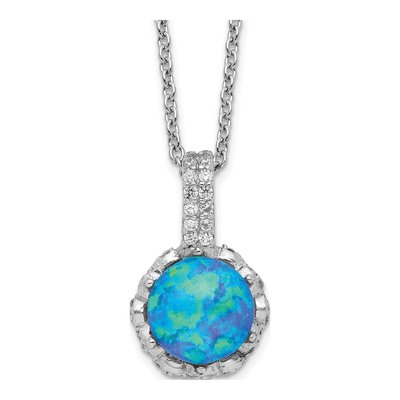 Sterling Silver Lab-Created Opal & CZ Pendant Necklace