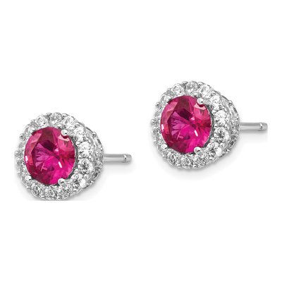 Sterling Silver 6mm Round Lab-Created Ruby & CZ Halo Stud Earrings – view 3