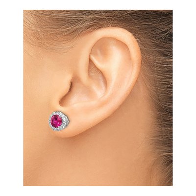 Sterling Silver 6mm Round Lab-Created Ruby & CZ Halo Stud Earrings – view 4