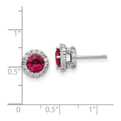 Sterling Silver 6mm Round Lab-Created Ruby & CZ Halo Stud Earrings – view 5