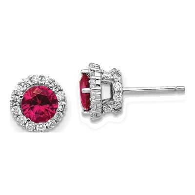 Sterling Silver 6mm Round Lab-Created Ruby & CZ Halo Stud Earrings