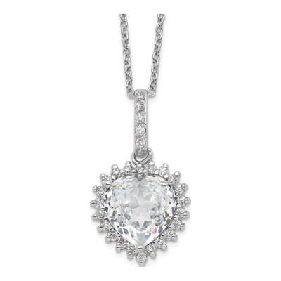 Sterling Silver CZ Heart Pendant Necklace