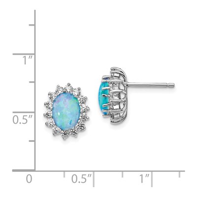 Sterling Silver Oval Lab-Created Opal & CZ Cabochon Brilliant-Cut Stud Earrings – view 5