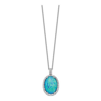 Sterling Silver Lab-Created Opal & CZ Pendant Necklace – view 3