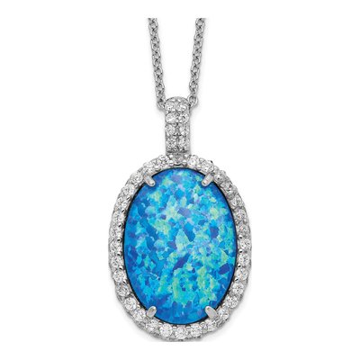 Sterling Silver Lab-Created Opal & CZ Pendant Necklace