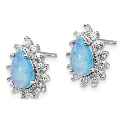 Sterling Silver Pear Lab-Created Opal & CZ Stud Earrings – view 3