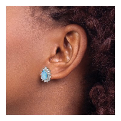 Sterling Silver Pear Lab-Created Opal & CZ Stud Earrings – view 4