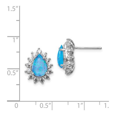 Sterling Silver Pear Lab-Created Opal & CZ Stud Earrings – view 5