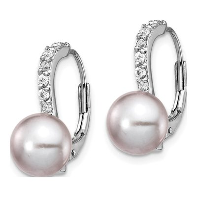 Sterling Silver Grey Freshwater Cultured Pearl & CZ Leverback Earrings – view 3