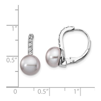 Sterling Silver Grey Freshwater Cultured Pearl & CZ Leverback Earrings – view 5