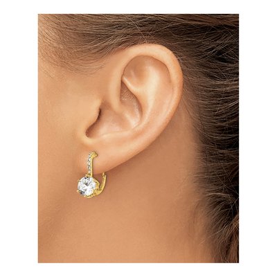 Gold-Plated Sterling Silver CZ Leverback Earrings – view 4