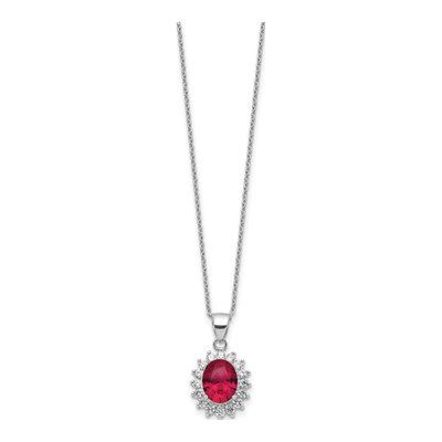 Sterling Silver Lab-Created Ruby & CZ Halo Pendant Necklace – view 3