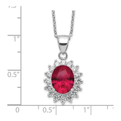 Sterling Silver Lab-Created Ruby & CZ Halo Pendant Necklace – view 4