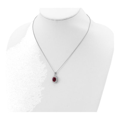 Sterling Silver Lab-Created Ruby & CZ Halo Pendant Necklace – view 5