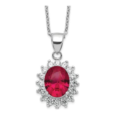 Sterling Silver Lab-Created Ruby & CZ Halo Pendant Necklace