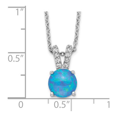 Sterling Silver Lab-Created Opal & CZ Pendant Necklace – view 4