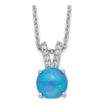 Sterling Silver Lab-Created Opal & CZ Pendant Necklace