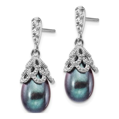 Sterling Silver Grey Freshwater Cultured Pearl & CZ Dangle Earrings – view 3