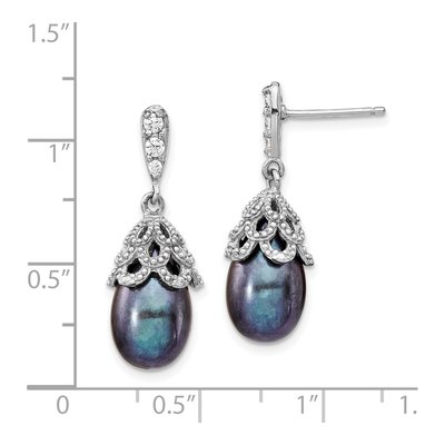 Sterling Silver Grey Freshwater Cultured Pearl & CZ Dangle Earrings – view 5