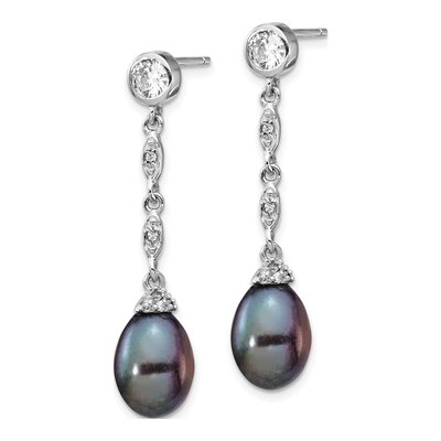 Sterling Silver Grey Freshwater Cultured Pearl & CZ Dangle Earrings – view 3