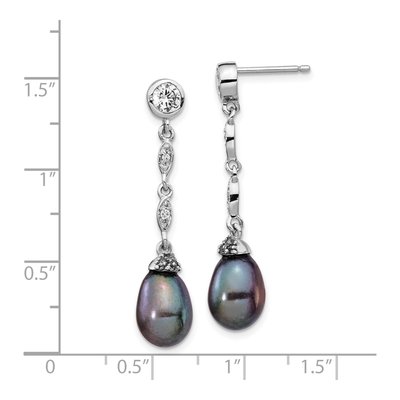 Sterling Silver Grey Freshwater Cultured Pearl & CZ Dangle Earrings – view 5