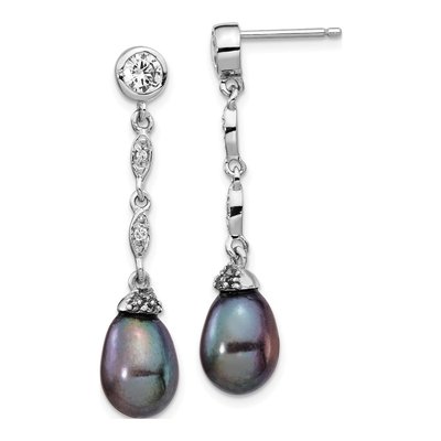 Sterling Silver Grey Freshwater Cultured Pearl & CZ Dangle Earrings
