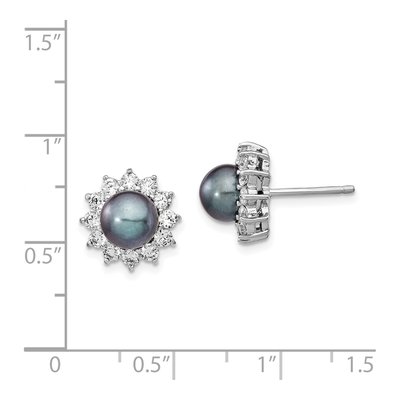 Sterling Silver Round Grey Freshwater Cultured Pearl & CZ Button Stud Earrings – view 5